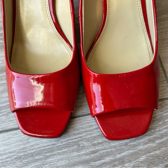 Tahari RIDDLE Red Patent  Leather Heels Open Square Toe Pumps - Picture 3 of 15